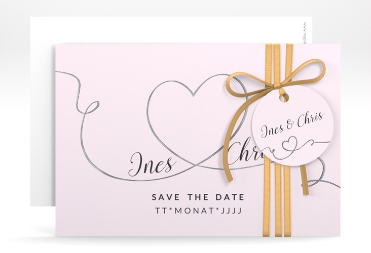 Save the Date-Karte Hochzeit Dolce A6 Karte quer rosa silber