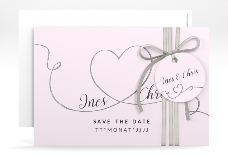 Save the Date-Karte Hochzeit Dolce A6 Karte quer rosa silber