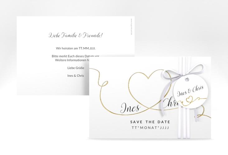 Save the Date-Karte Hochzeit Dolce A6 Karte quer weiss gold