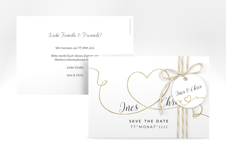 Save the Date-Karte Hochzeit Dolce A6 Karte quer weiss gold