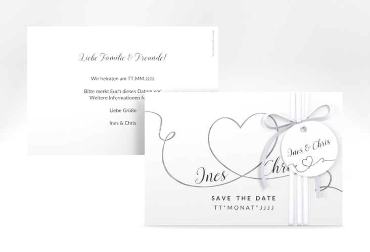 Save the Date-Karte Hochzeit Dolce A6 Karte quer weiss silber