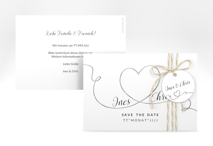 Save the Date-Karte Hochzeit Dolce A6 Karte quer weiss silber