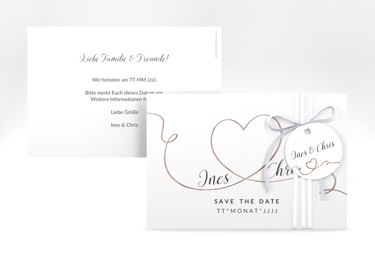 Save the Date-Karte Hochzeit Dolce A6 Karte quer weiss rosegold
