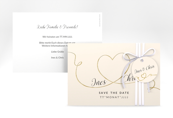 Save the Date-Karte Hochzeit Dolce A6 Karte quer beige gold