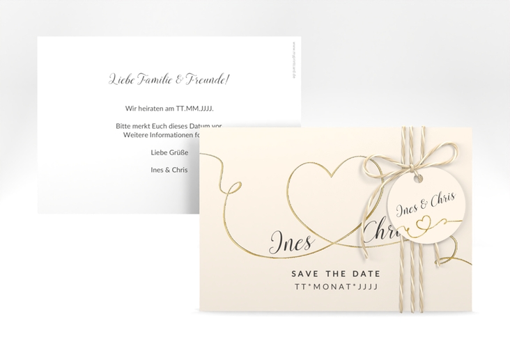 Save the Date-Karte Hochzeit Dolce A6 Karte quer beige gold