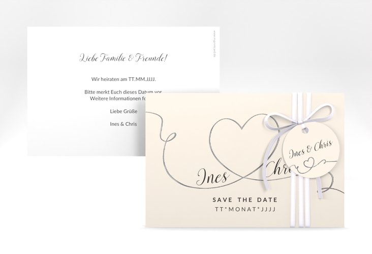 Save the Date-Karte Hochzeit Dolce A6 Karte quer beige silber