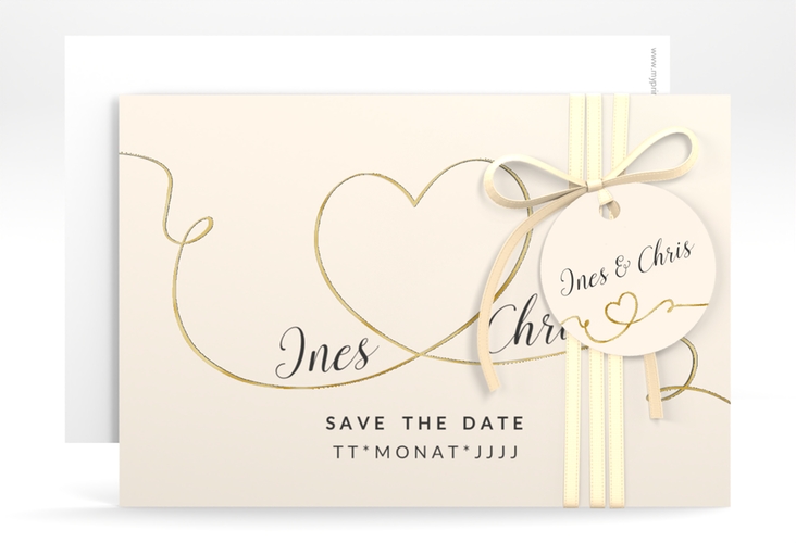 Save the Date-Karte Hochzeit Dolce A6 Karte quer beige gold