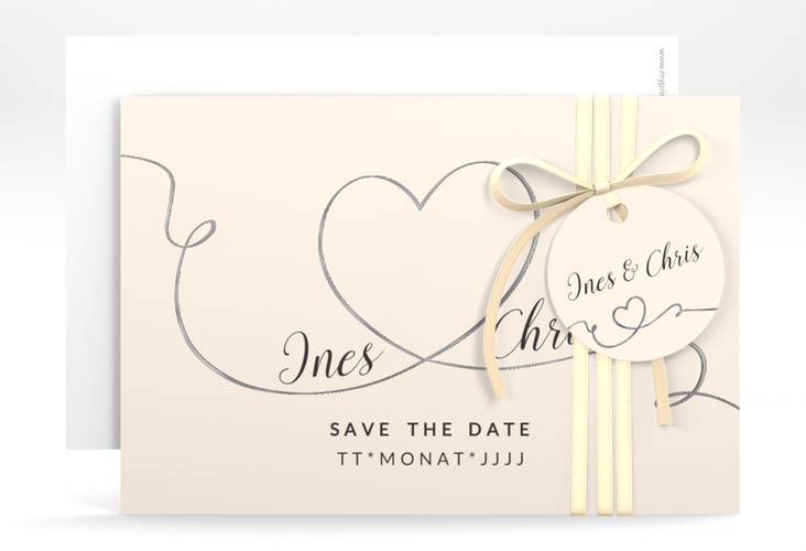 Save the Date-Karte Hochzeit Dolce A6 Karte quer beige silber