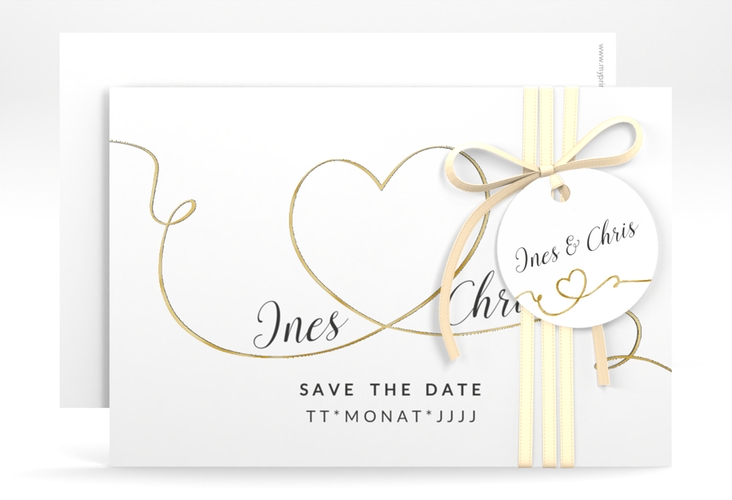 Save the Date-Karte Hochzeit Dolce A6 Karte quer weiss gold