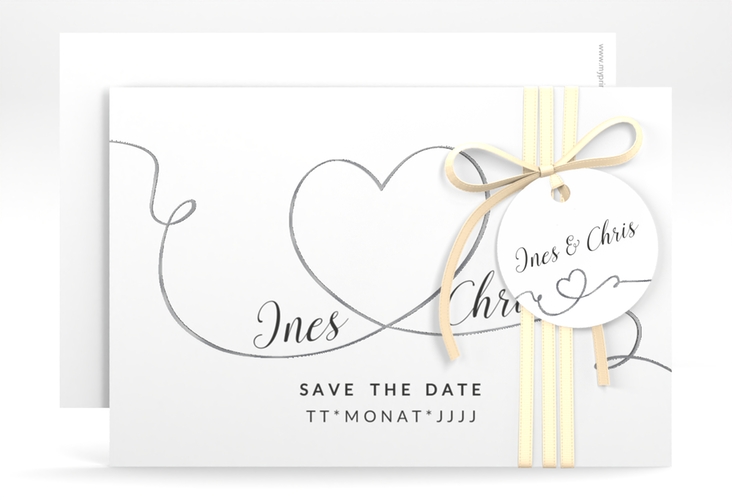 Save the Date-Karte Hochzeit Dolce A6 Karte quer weiss silber