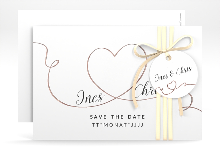 Save the Date-Karte Hochzeit Dolce A6 Karte quer weiss rosegold