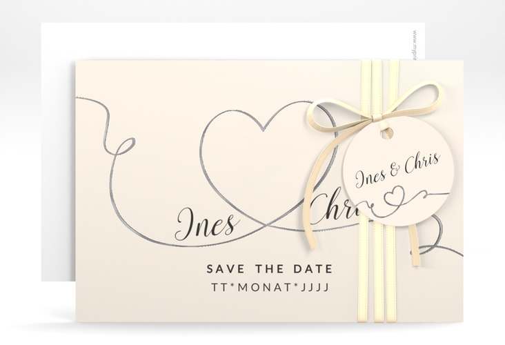 Save the Date-Karte Hochzeit Dolce A6 Karte quer beige silber