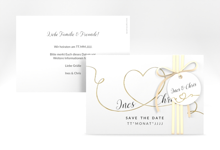 Save the Date-Karte Hochzeit Dolce A6 Karte quer weiss gold
