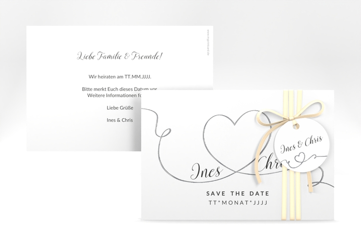 Save the Date-Karte Hochzeit Dolce A6 Karte quer weiss silber
