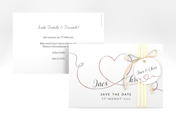 Save the Date-Karte Hochzeit Dolce A6 Karte quer weiss rosegold