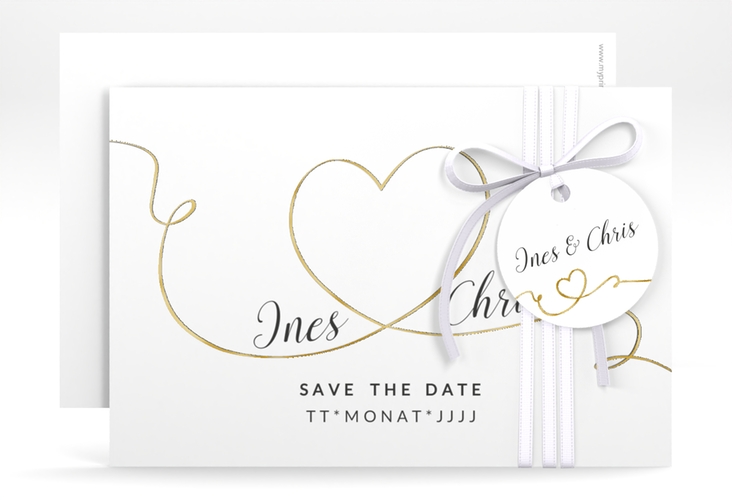 Save the Date-Karte Hochzeit Dolce A6 Karte quer weiss gold
