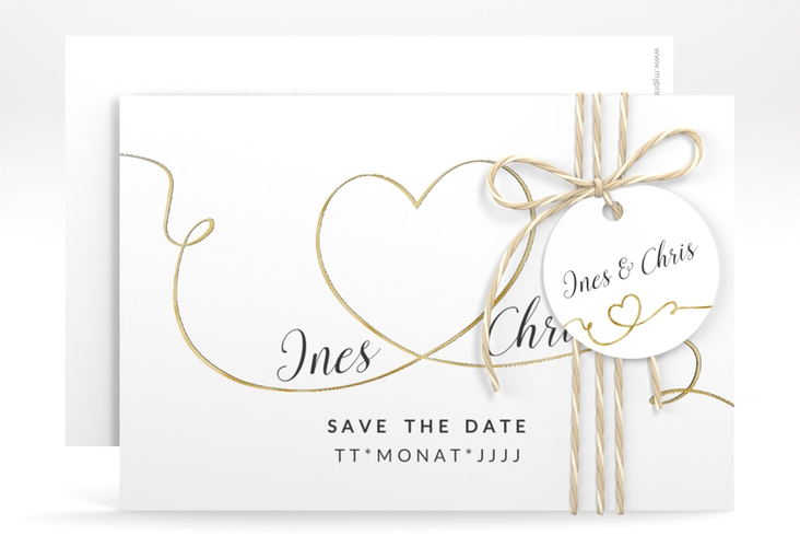 Save the Date-Karte Hochzeit Dolce A6 Karte quer weiss gold