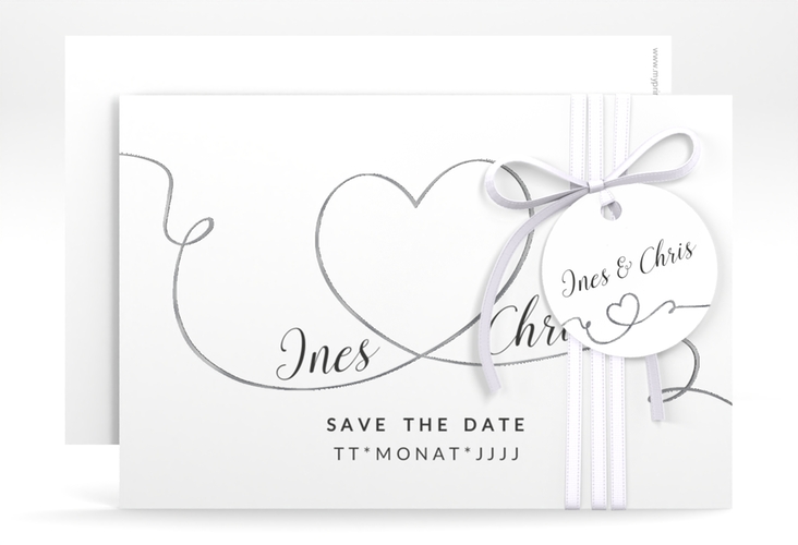 Save the Date-Karte Hochzeit Dolce A6 Karte quer weiss silber