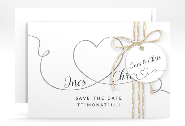 Save the Date-Karte Hochzeit Dolce A6 Karte quer weiss silber