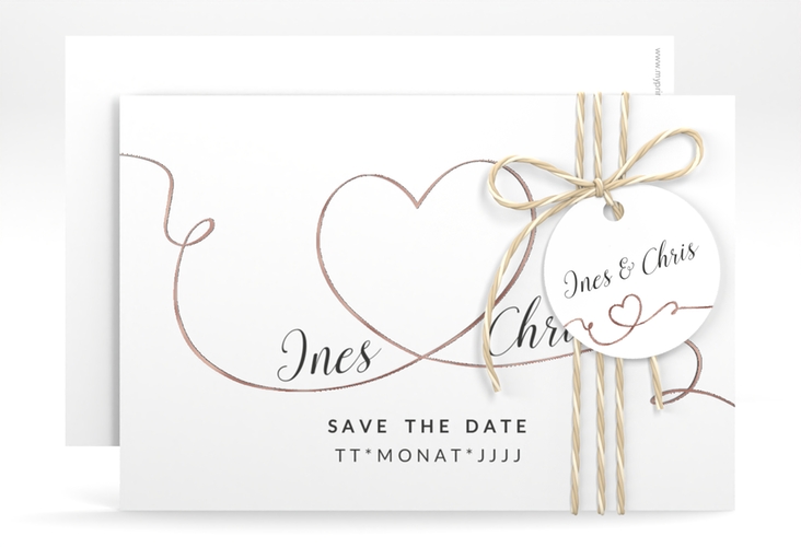 Save the Date-Karte Hochzeit Dolce A6 Karte quer weiss rosegold