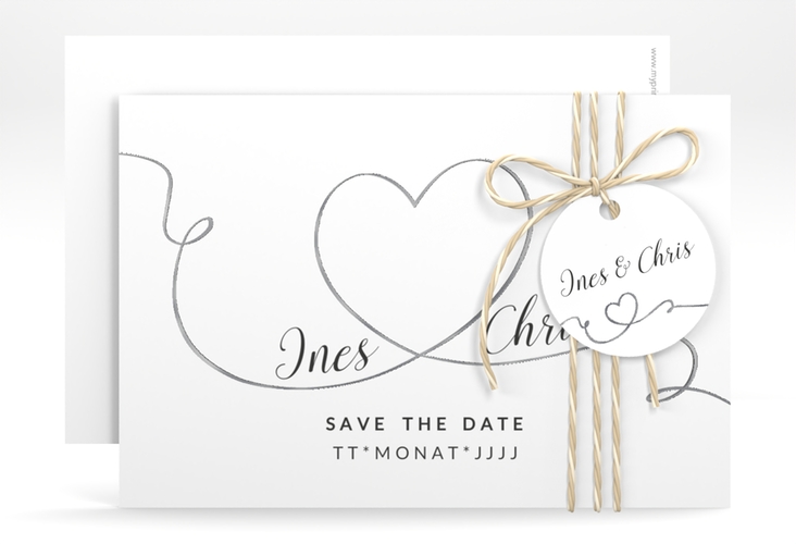 Save the Date-Karte Hochzeit Dolce A6 Karte quer weiss silber