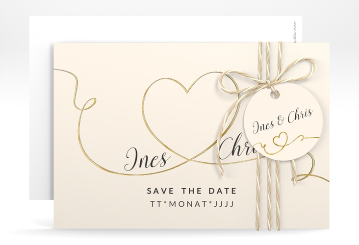 Save the Date-Karte Hochzeit Dolce A6 Karte quer beige gold