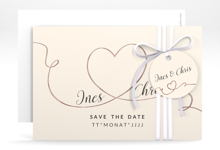 Save the Date-Karte Hochzeit Dolce A6 Karte quer beige rosegold