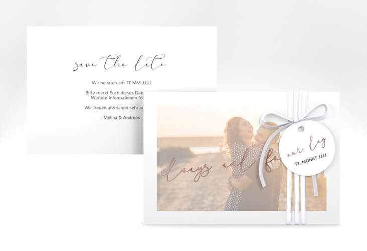 Save the Date-Karte Lucent A6 Karte quer weiss rosegold