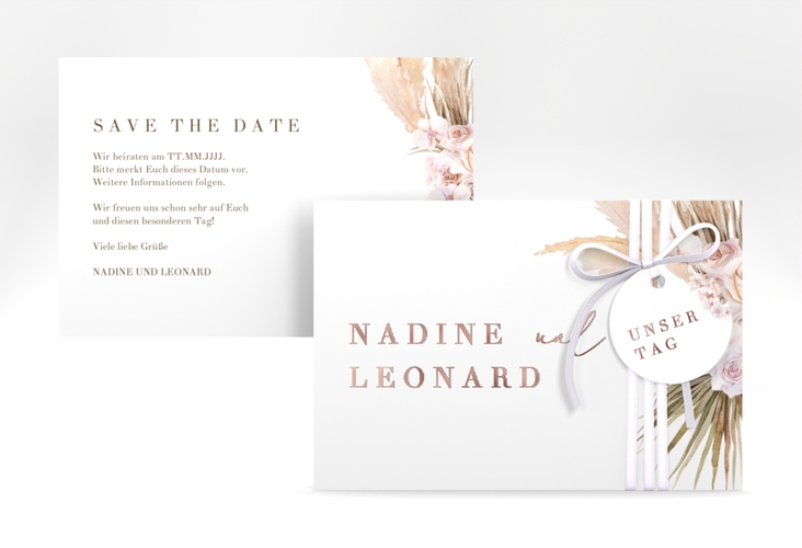 Save the Date-Karte Nude A6 Karte quer weiss rosegold