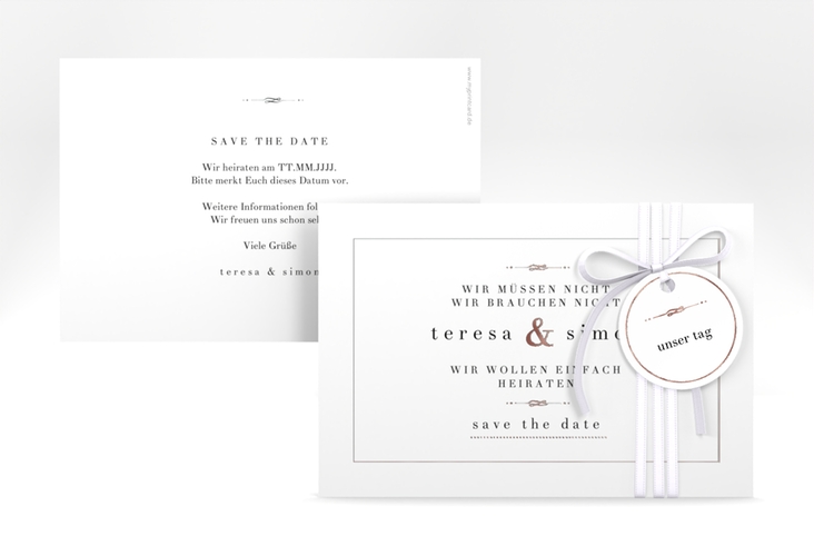 Save the Date-Karte Manorial A6 Karte quer weiss rosegold