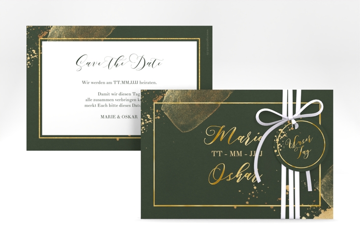 Save the Date-Karte Emerald A6 Karte quer gruen gold