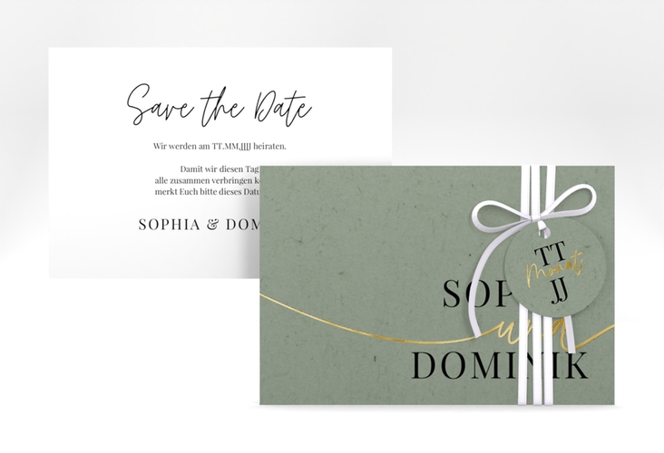 Save the Date-Karte Easy A6 Karte quer gruen gold im modernen minimalistischen Design