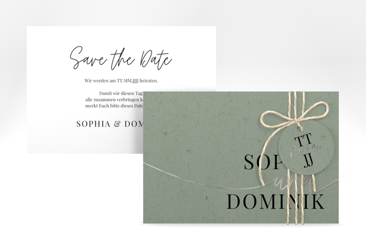 Save the Date-Karte Easy A6 Karte quer gruen silber im modernen minimalistischen Design