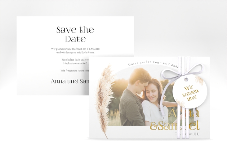 Save the Date-Karte Boholove A6 Karte quer weiss gold