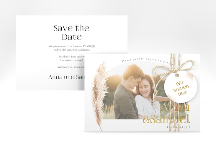 Save the Date-Karte Boholove A6 Karte quer weiss gold