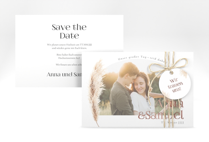 Save the Date-Karte Boholove A6 Karte quer weiss rosegold
