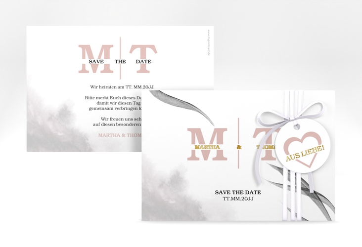 Save the Date-Karte Initialen A6 Karte quer weiss gold
