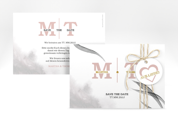 Save the Date-Karte Initialen A6 Karte quer weiss gold