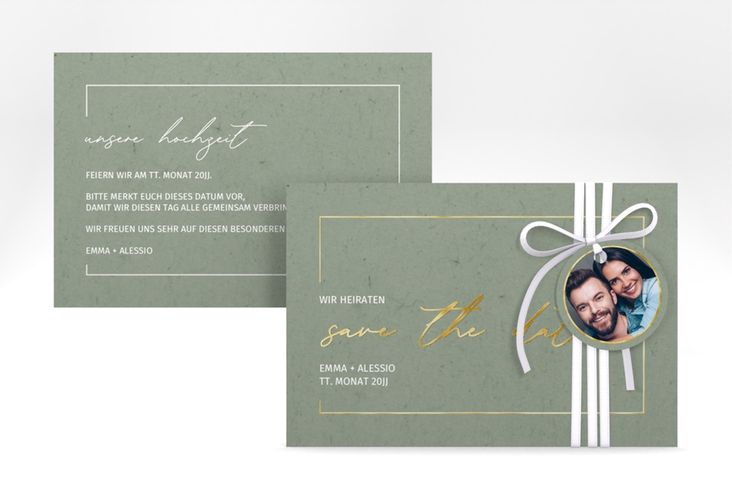 Save the Date-Karte Simple Line A6 Karte quer gruen gold