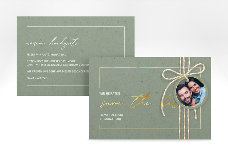 Save the Date-Karte Simple Line A6 Karte quer gruen gold