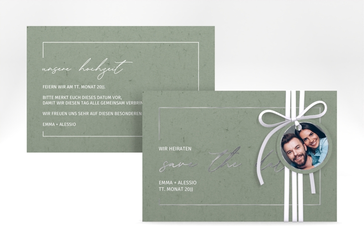 Save the Date-Karte Simple Line A6 Karte quer gruen silber