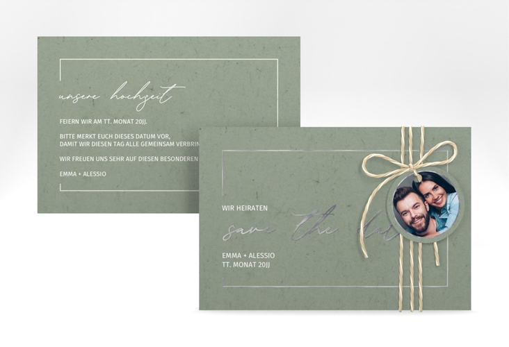 Save the Date-Karte Simple Line A6 Karte quer gruen silber