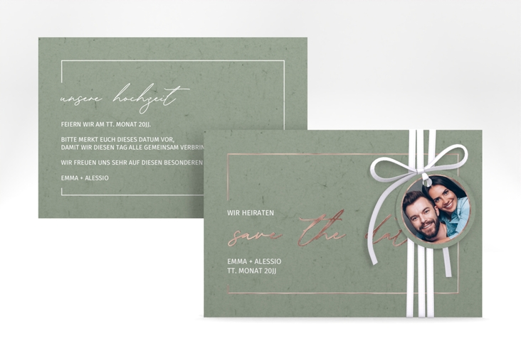 Save the Date-Karte Simple Line A6 Karte quer gruen rosegold