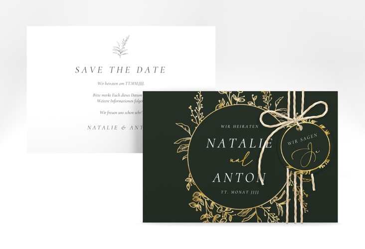 Save the Date-Karte Herbs A6 Karte quer gruen gold
