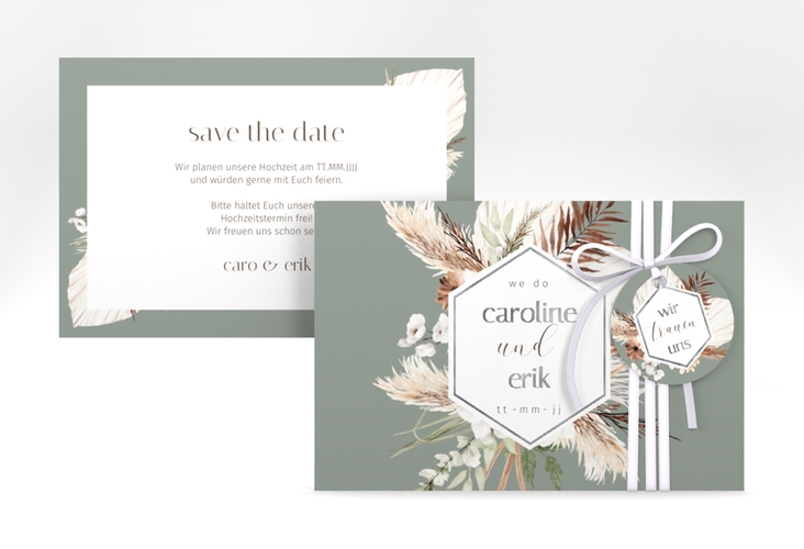 Save the Date-Karte Bohemian A6 Karte quer gruen silber