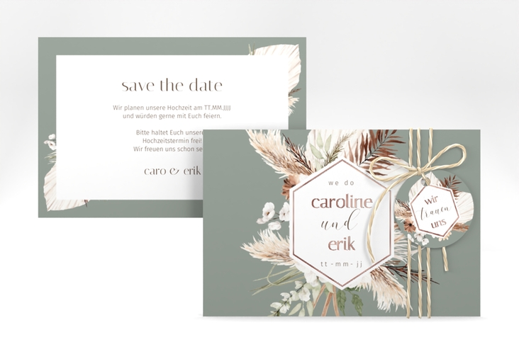 Save the Date-Karte Bohemian A6 Karte quer gruen rosegold