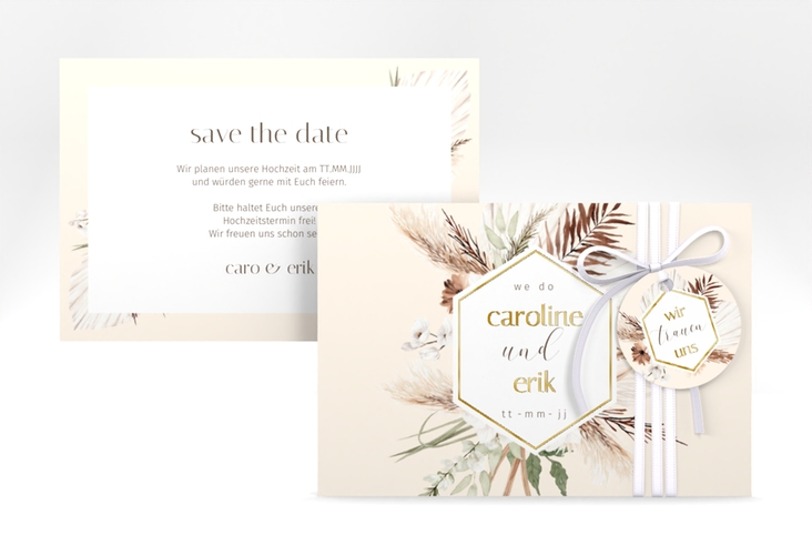 Save the Date-Karte Bohemian A6 Karte quer beige gold