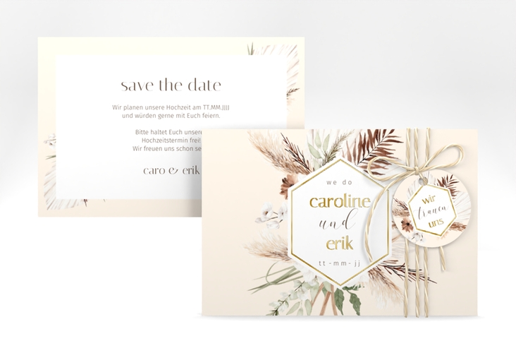 Save the Date-Karte Bohemian A6 Karte quer beige gold