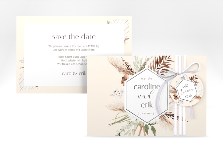 Save the Date-Karte Bohemian A6 Karte quer beige silber
