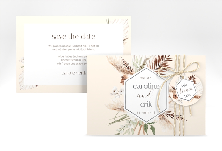 Save the Date-Karte Bohemian A6 Karte quer beige silber